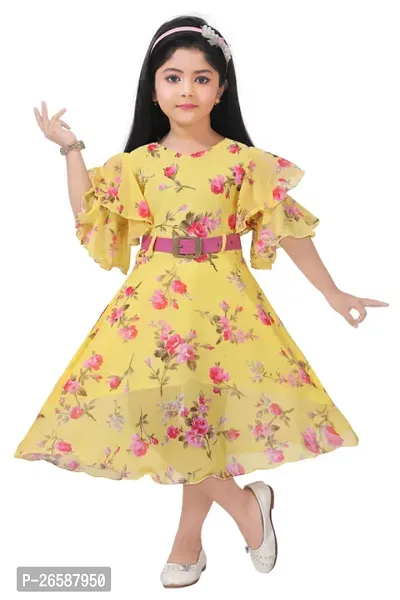 Fabulous Yellow Cotton Blend Embroidered Frocks For Girls-thumb0