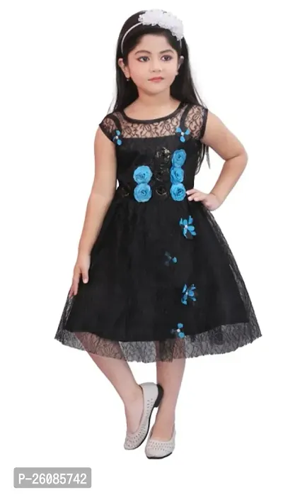 Stylish Black Net Embellished Fit And Flare Dress For Girls-thumb0