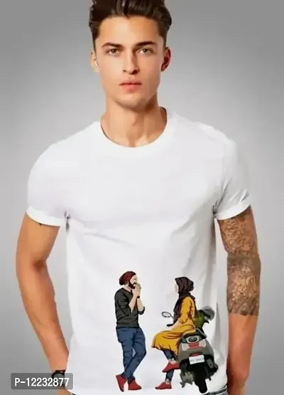 Reliable White Polyester Printed Round Neck Tees For Men-thumb0