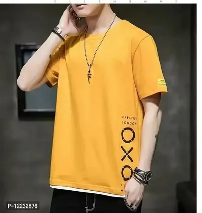 Reliable Yellow Polyester Printed Round Neck Tees For Men-thumb0