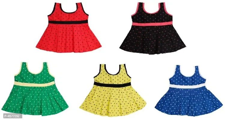 Girls Printed Cotton Knee Length Casual Frock Pack of 5