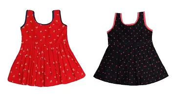 Girls Printed Cotton Knee Length Casual Frock Pack of 2-thumb1