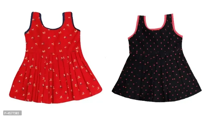 Girls Printed Cotton Knee Length Casual Frock Pack of 2-thumb2