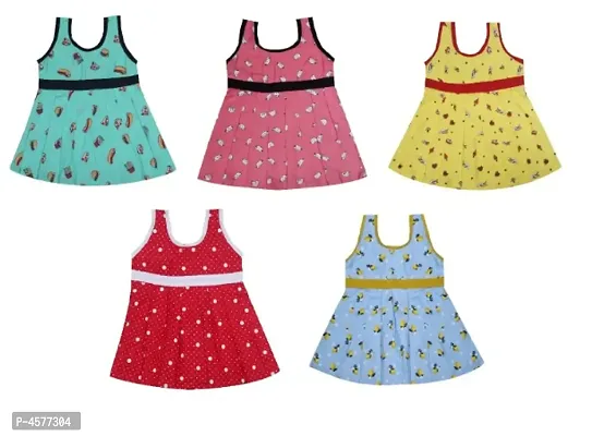 Girls Printed Cotton Knee Length Casual Frock Pack of 5-thumb0
