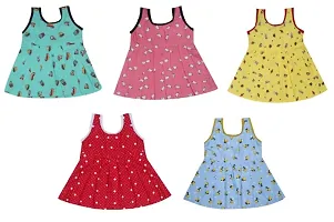 Girls Printed Cotton Knee Length Casual Frock Pack of 5-thumb1