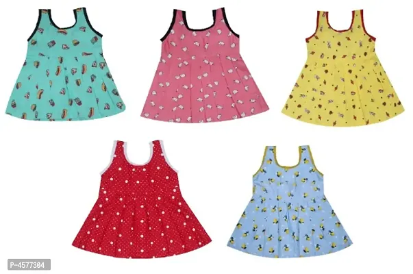 Girls Printed Cotton Knee Length Casual Frock Pack of 5-thumb2