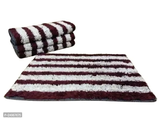 SHF Cotton Door Mats Bathmats Size 40x60 cm Nevy Color- Set 4 pc Bath Mat Stripes Lines Design, Bathroom Rug Floor Mats, Water Absorbent Anti-Skid Kitchen, Floor Mat, Entrance Way-thumb2