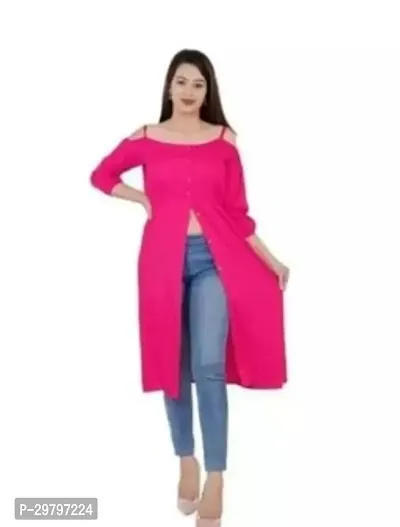 Stylish Pink Cotton Solid Kurta For Women