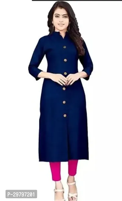 Stylish Blue Cotton Solid Kurta For Women-thumb0