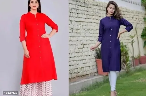 Stylish Multicoloured Cotton Solid Kurta For Women Pack Of 2