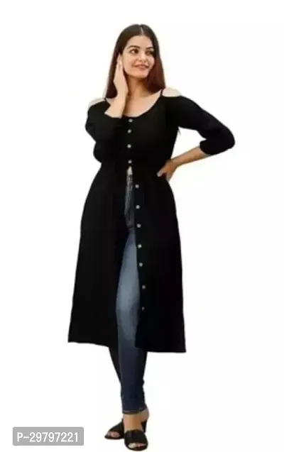 Stylish Black Cotton Solid Kurta For Women-thumb0