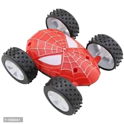 Trendy Spider Face Car Double Sided Roll Back Car Toy For Kids- Multicolour - 1 Pc Rubber Tyre Stunt Car
