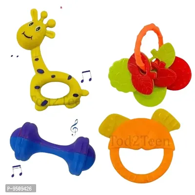 Trendy Baby Bell Rattle Toy Set For Toddler Kids - 4 Pieces Attractive, Cute, Colorful Rattles And Teether Toy Set For Babies