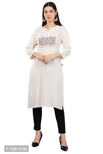 Stylish White Viscose Rayon Embroidered Kurta For Women