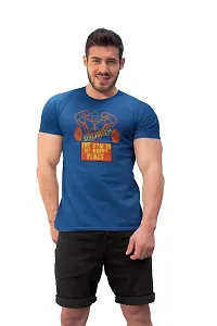 Classy Creation The Gym is My Happy Place, (BG Orange), Round Neck Gym Tshirt (Blue Tshirt) - Clothes for Gym Lovers - Suitable for Gym Going Person-thumb1