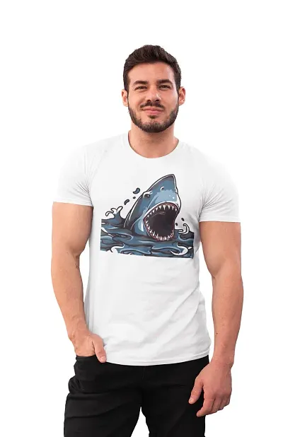 Aayansh CREATION Shark Attacking - - T-Shirts -Abstract Funny Thoughtful Creative Illustrations - Men's Stylish Clothing - Cool tees for Boys