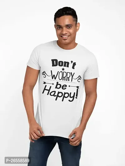 Aayansh CREATION Don't Worry be Happy - White - Printed T-Shirts - Men's Stylish Clothing - Cool tees for Boys-thumb0