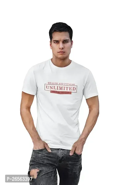 Classy Creation Heath and Fitness, Unlimited, No Pain, No Gain, (BG Light Brown), (WhiteTshirt) - Round Neck Gym Tshirt - Clothes for Gym Lovers - Suitable for Gym Going Person-thumb2