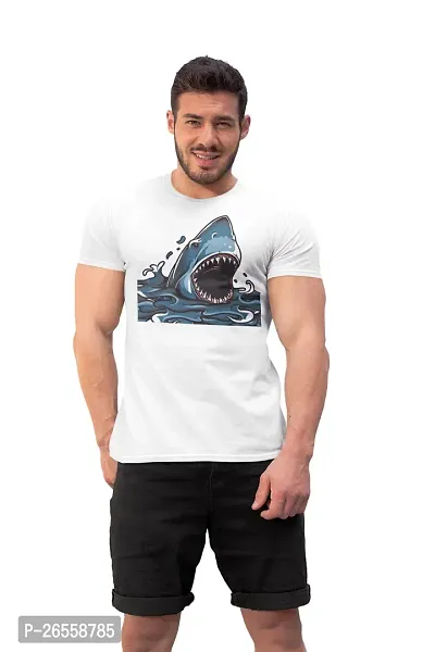 Aayansh CREATION Shark Attacking - White - Printed T-Shirts -Abstract Funny Thoughtful Creative Illustrations - Men's Stylish Clothing - Cool tees for Boys-thumb5