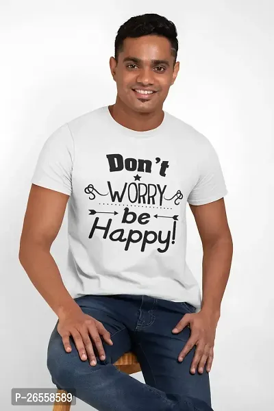 Aayansh CREATION Don't Worry be Happy - White - Printed T-Shirts - Men's Stylish Clothing - Cool tees for Boys-thumb4