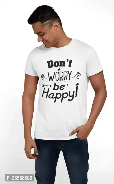 Aayansh CREATION Don't Worry be Happy - White - Printed T-Shirts - Men's Stylish Clothing - Cool tees for Boys-thumb3