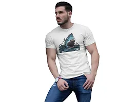 Aayansh CREATION Shark Attacking - White - Printed T-Shirts -Abstract Funny Thoughtful Creative Illustrations - Men's Stylish Clothing - Cool tees for Boys-thumb2