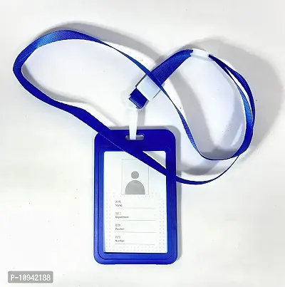 Blue Plastic Id Card Holder with Premium Fish Hook Lanyard Badge Clip Neck Tag Professi
