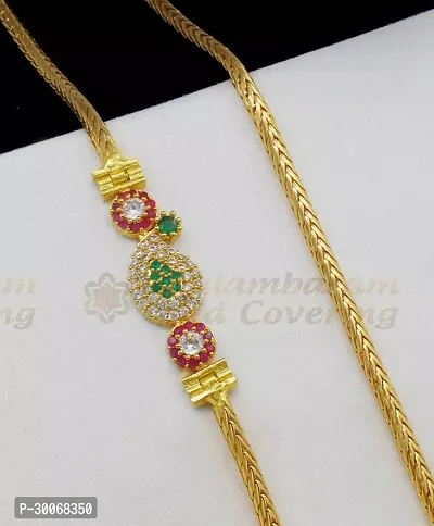 American Diamond Copper Gold Plated 24 Inch Mugappu Mop chain For Women