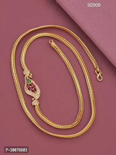 American Diamond Copper Gold Plated 24 Inch Mugappu Mop chain For Women