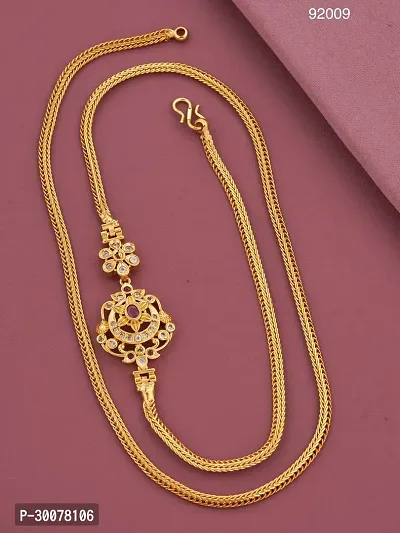 American Diamond Copper Gold Plated 24 Inch Mugappu Mop chain For Women