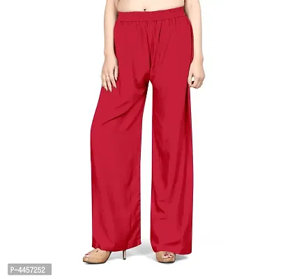 Elite Red Rayon Solid Palazzo For Women