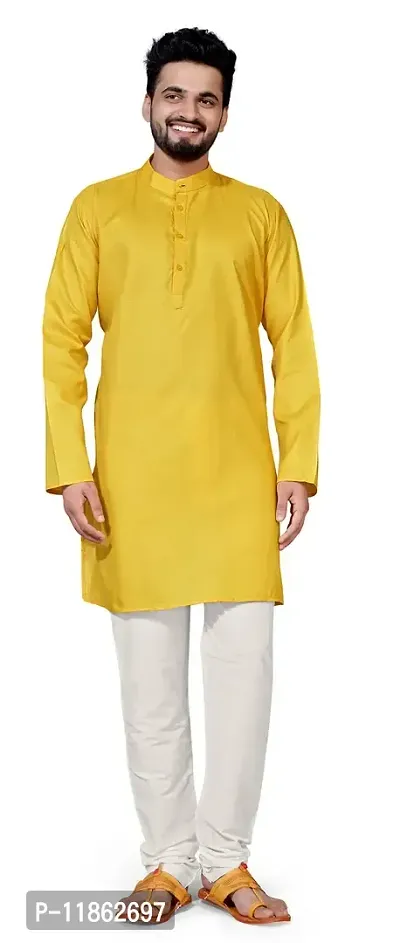 5Stitch Presents Men's Ethnic Kurta in M Size in Yellow Color with Full Sleeves and Button Closure with Round Henley-Collared Pattern Neck for Ethnic-thumb0