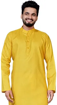 5Stitch Presents Men's Ethnic Kurta in M Size in Yellow Color with Full Sleeves and Button Closure with Round Henley-Collared Pattern Neck for Ethnic-thumb1