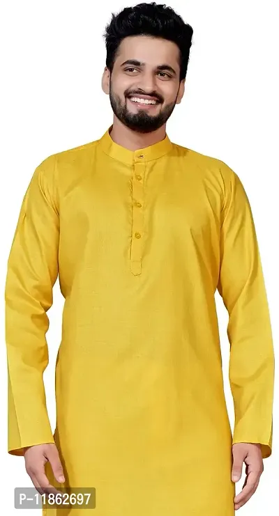 5Stitch Presents Men's Ethnic Kurta in M Size in Yellow Color with Full Sleeves and Button Closure with Round Henley-Collared Pattern Neck for Ethnic-thumb2