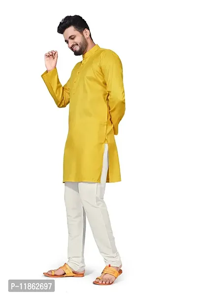 5Stitch Presents Men's Ethnic Kurta in M Size in Yellow Color with Full Sleeves and Button Closure with Round Henley-Collared Pattern Neck for Ethnic-thumb5