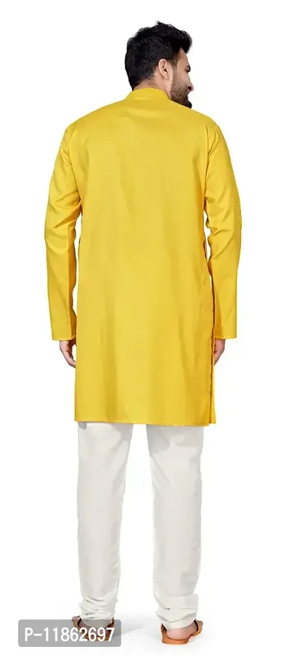 5Stitch Presents Men's Ethnic Kurta in M Size in Yellow Color with Full Sleeves and Button Closure with Round Henley-Collared Pattern Neck for Ethnic-thumb4