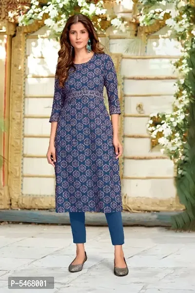 Digital printed stylish designer Heavy crepe Blue kurti for women,girls