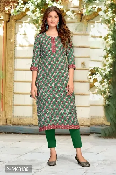 Digital printed stylish designer Heavy crepe Green kurti for women,girls Fashionable Block Floral print kurti for women-thumb0