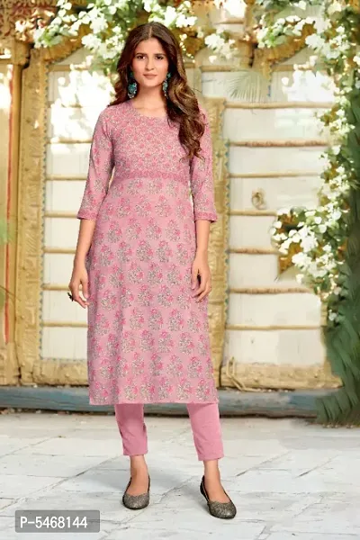 Pink Crepe Floral Print Kurtas For Women