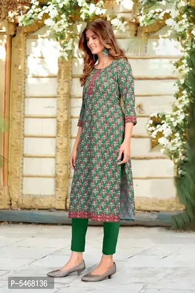 Digital printed stylish designer Heavy crepe Green kurti for women,girls Fashionable Block Floral print kurti for women-thumb3