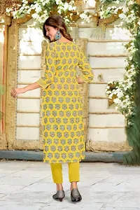 Digital printed stylish designer Heavy crepe Yellow kurti for women,girls Fashionable Geometric print kurti for women-thumb1