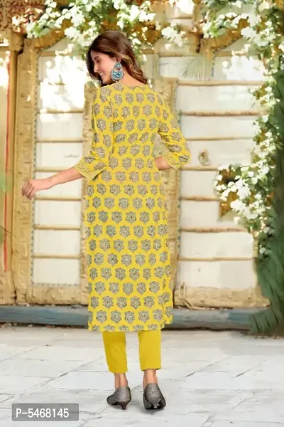 Digital printed stylish designer Heavy crepe Yellow kurti for women,girls Fashionable Geometric print kurti for women-thumb2