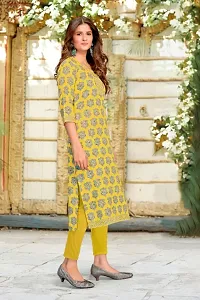 Digital printed stylish designer Heavy crepe Yellow kurti for women,girls Fashionable Geometric print kurti for women-thumb2