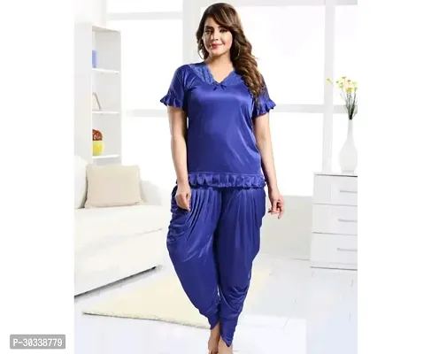 Stylish Blue Satin Night Suits For Women