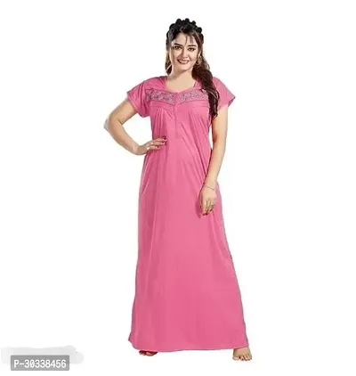 Stylish Pink Satin Nighty For Women-thumb0