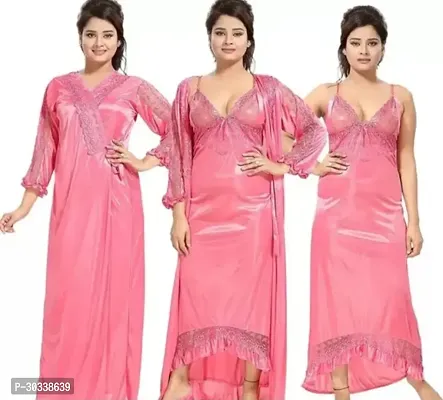 Stylish Pink Satin Nighty For Women Pack Of 2-thumb0