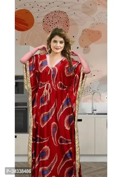 Stylish Maroon Satin Kaftan Nighty For Women-thumb0