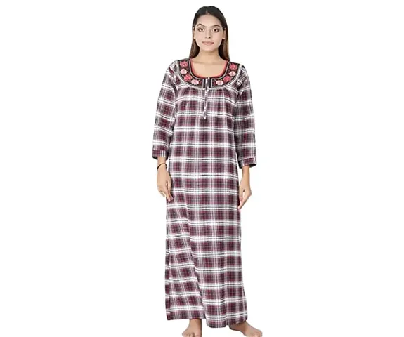 Onekbhalo Women's Woolen Night Winter Nighty Maxi Nightgown Multicolored_ Size_40 Color