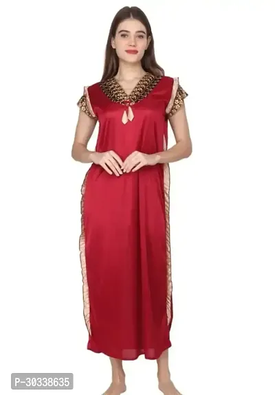 Stylish Maroon Satin Nighty For Women