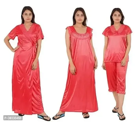 Stylish Pink Satin Nighty For Women